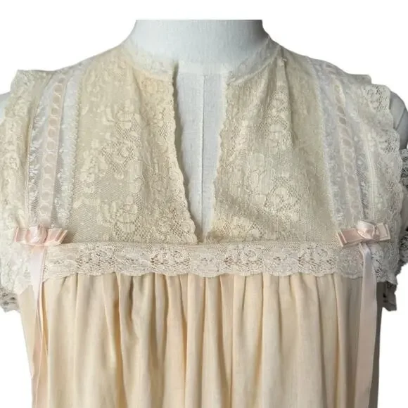Vintage 50's Christian Dior cream & pink lace long nightgown size small - Picture 6 of 16